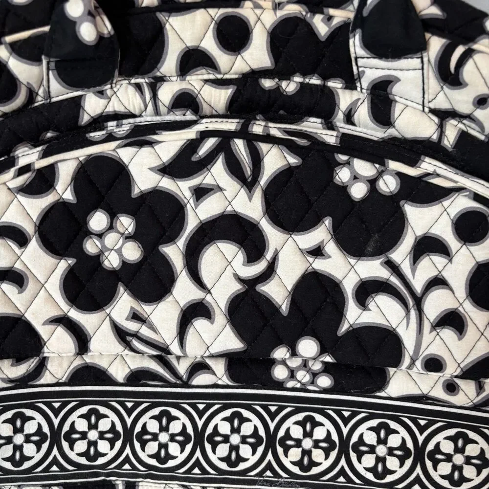 Vera Bradley Metropolitan Night & Day Laptop Diaper Bag Black White Full Zip